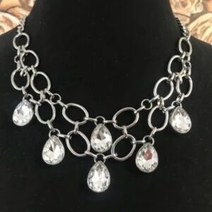 Necklace & earring set large silver links with large rhinestone tear dro…